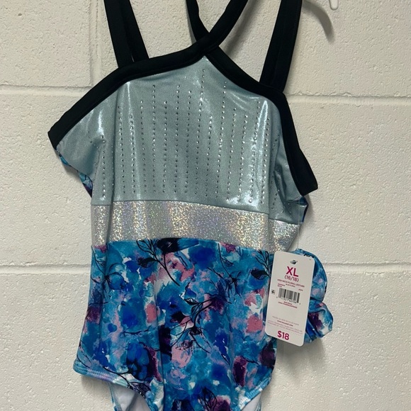 Justice Blue Floral High Neck Leotard - Picture 1 of 9
